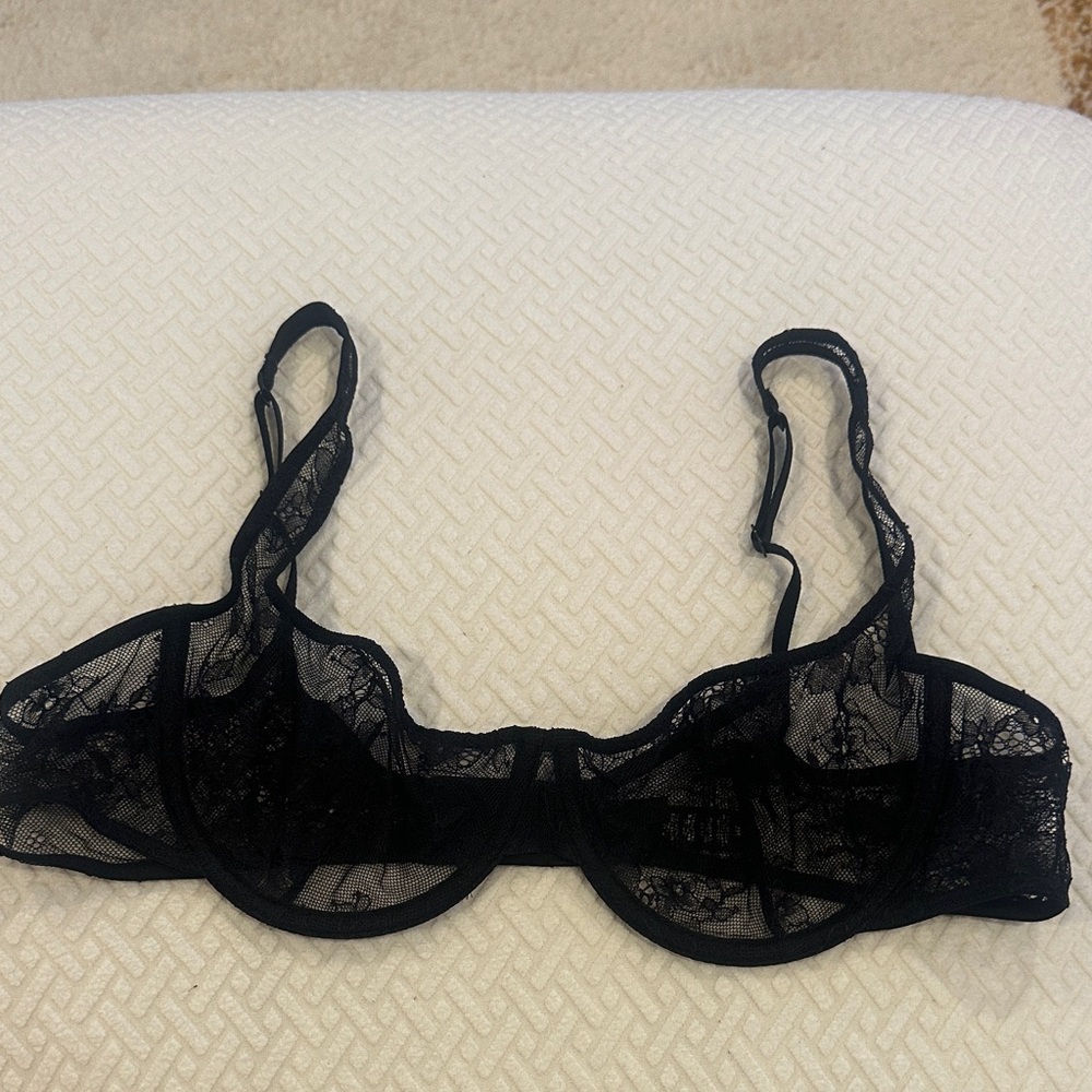 SKIMS Black Sheer Lace Bra